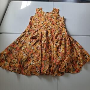 Dress Addict Dress Womens XL Yellow Cotton Sleeveless Floral Sundress Pockets